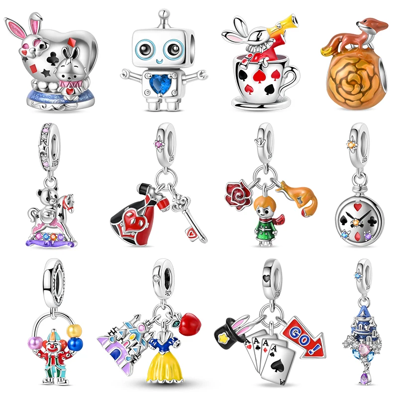 

Fairy Tale Charms 925 Silver Fox Rabbit Rose Robot Castle Prince Beads Fit 3mm 925 Original Bracelets DIY Jewelry Birthday Gift