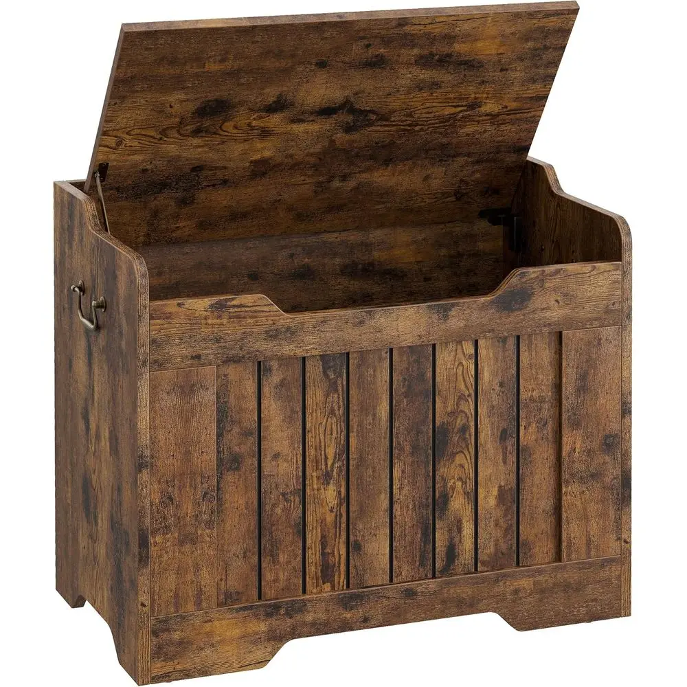 

IDEALHOSUE 24.8” Storage Chest, Wooden Storage Bench with Saety Hinge, Retro Blanket Storage Trunk or Entryway, Living Room, Sup