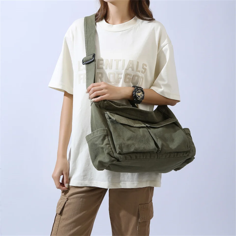 Women Canvas Shopping Bag Travel Shoulder Top-handle Bags Large Capacity Travel Crossbody Bag Tote Handbag