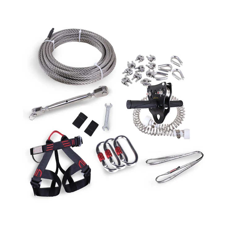Customized 8mm*20m Luxury Park and Playground Zip Line Kits Spring Brake and Harness for Backyard with Stainless Steel Garden CE