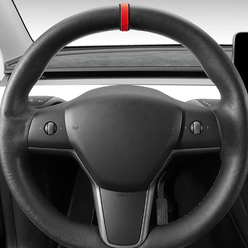 1Pcs Car Steering Wheel Decoration Top Marker Center Line Red Marking Super Suede Accessories