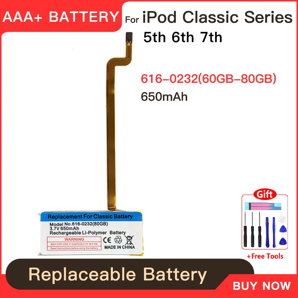 Genuine 616-0232 Battery For ipod Classic Gen 5th 6th 7th 120GB 80GB Thin 160GB Thick For Ipod 5/5.5 Gen 30Gb 616-0229 Battery