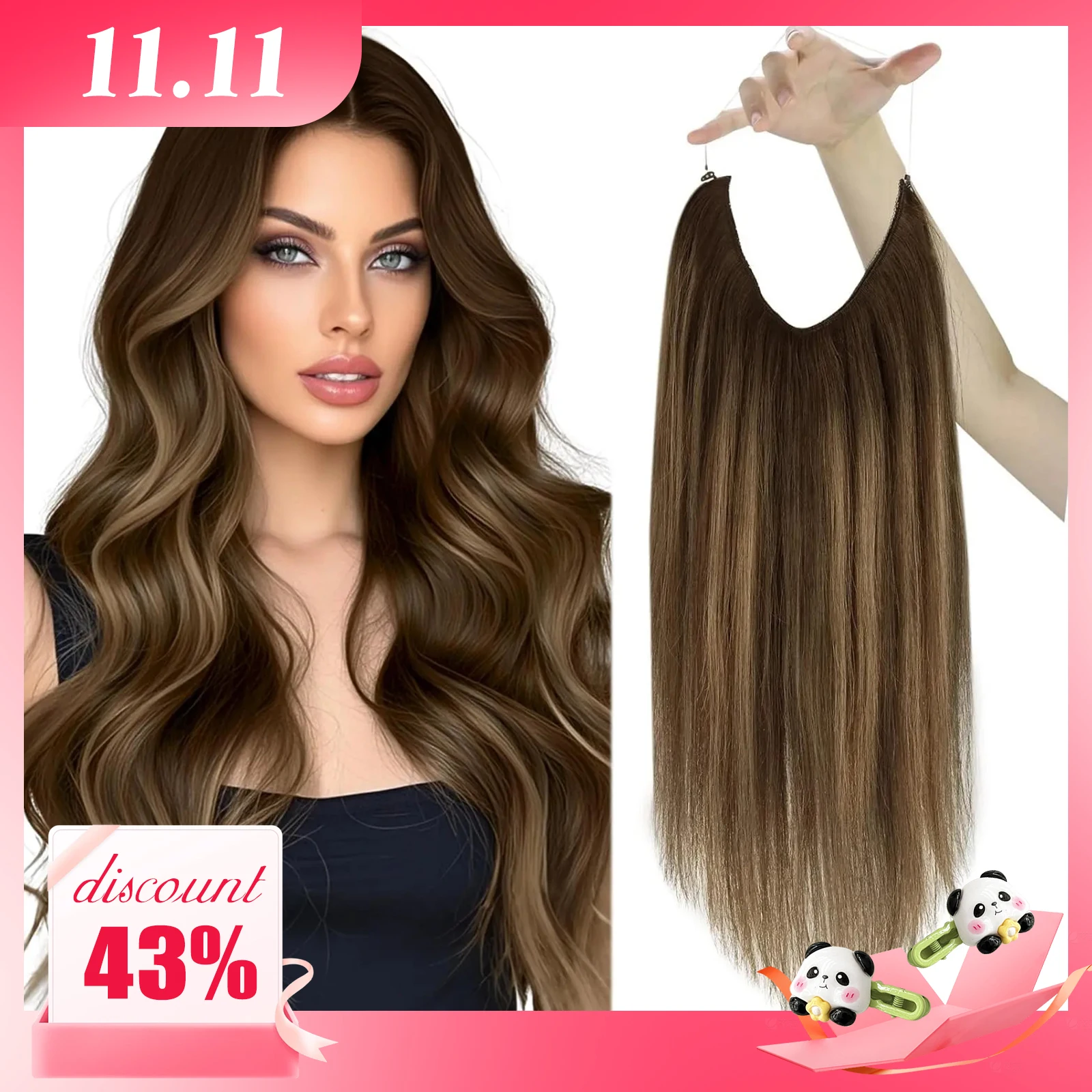 

VeSunny Fish Line Human Hair Extension Remy Hair One Piece Invisible Wire Hair Weft Brazilian Hair Balayage Hair Extensions