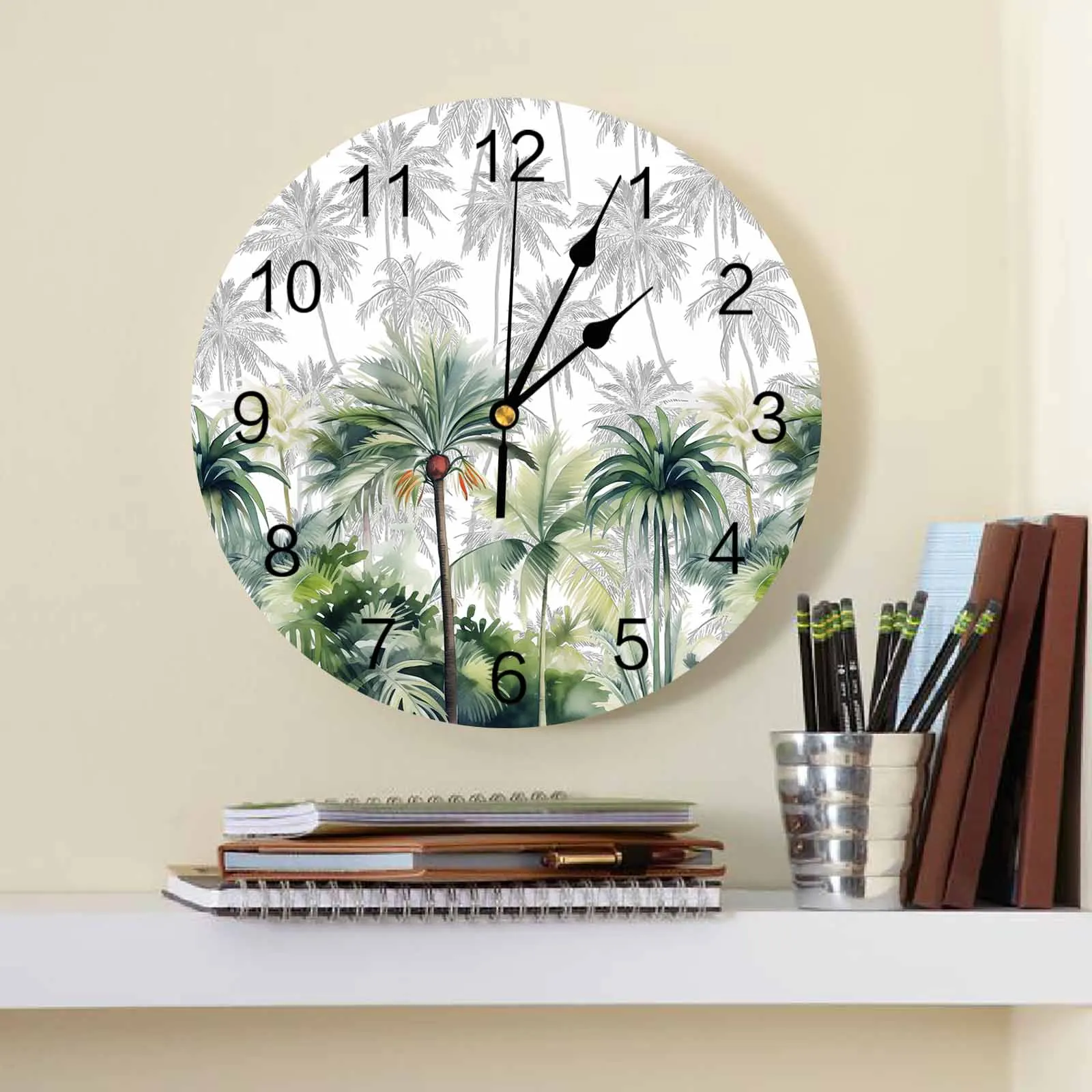 Summer Tropical Palm Trees Wall Clock Large Modern Kitchen Dinning Round Wall Clocks Bedroom Silent Hanging Watch