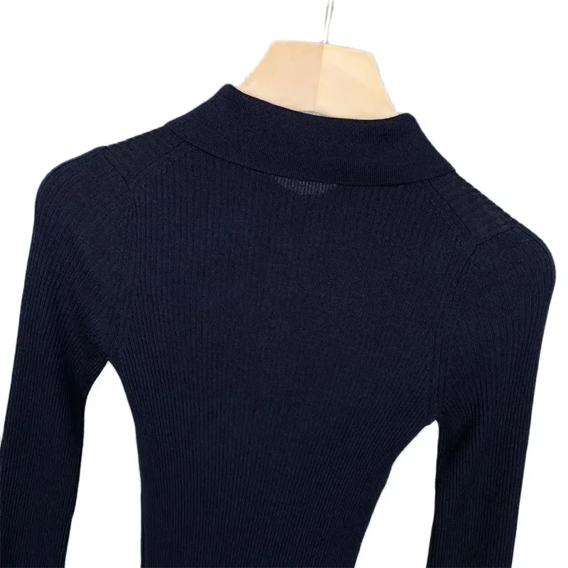 New 2024 High Quality Women Sweater Cashmere Pullover Polo Collar Slim Fit Solid Elegant Design Trendy Stylish Casual Mi