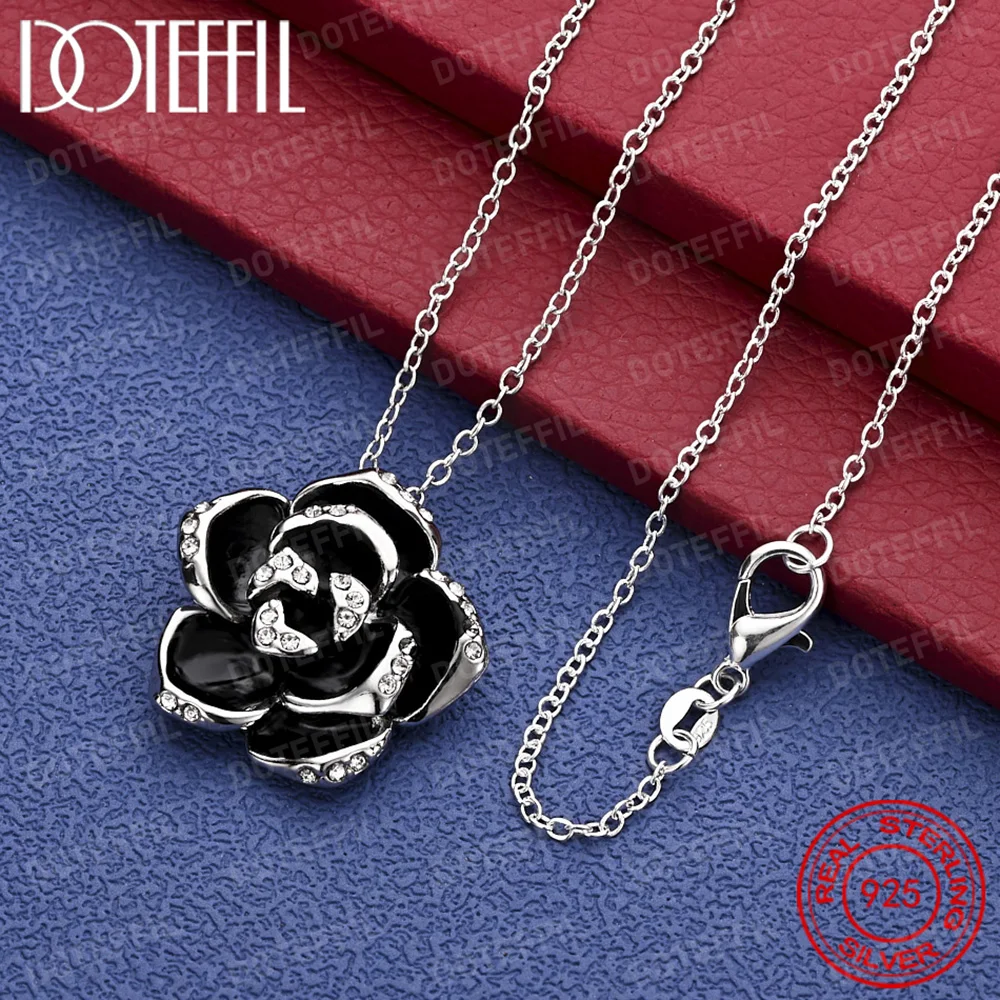 

925 sterling silver exquisite rose pendant necklace for women wedding christmas gift jewelry accessories