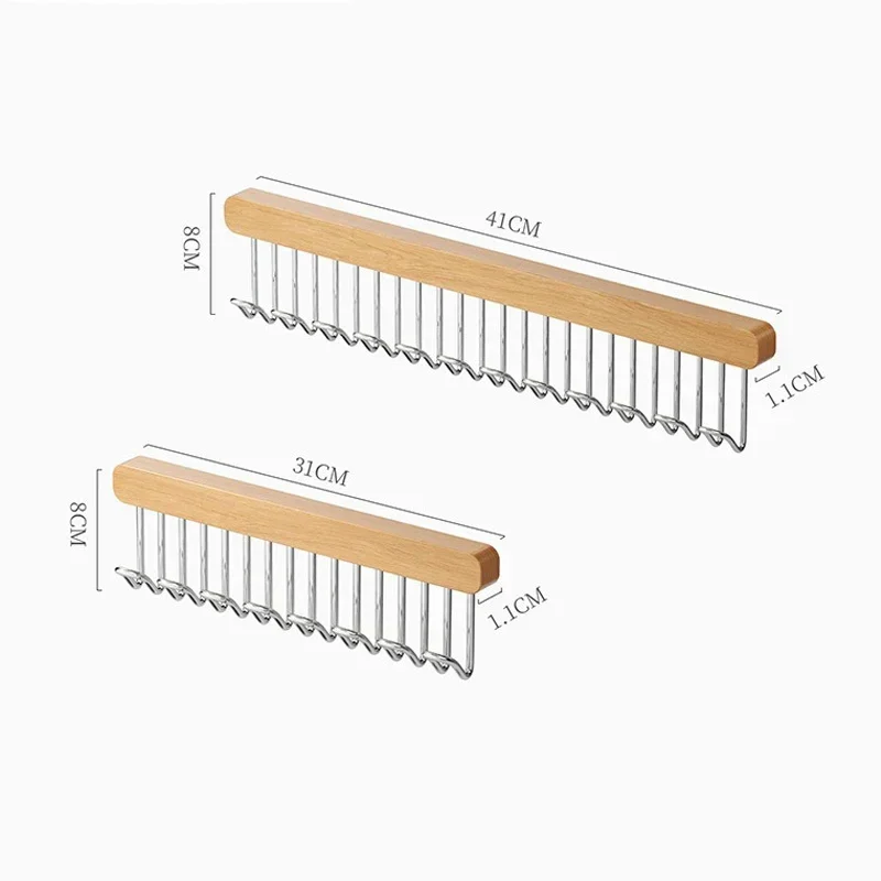1pcs Wall Mounted Clothes Hanger 8/12 Hooks Solid Wood Retractable Space Saving Bra Belts Ties Kitchenware Household Wardrobes