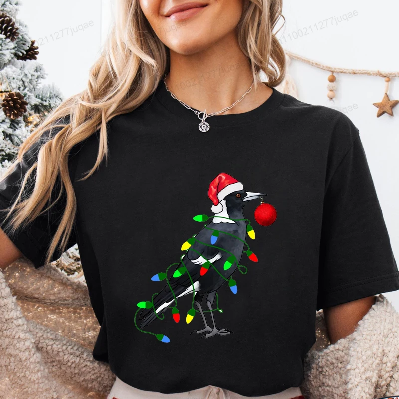 Extra festliche Elster gedruckt Trend Frauen Mode Kleidung grafische T-Shirts Kleidung Weihnachten weibliche Shirts Dame Freizeitkleidung