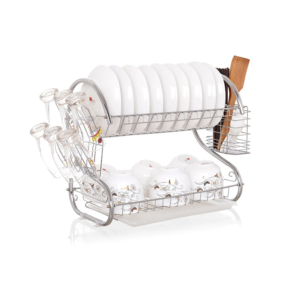 

Double-layer Dish Rack Stainless Steel Drying Drainer Organizer Strainer Tidy Saving Removable Tray