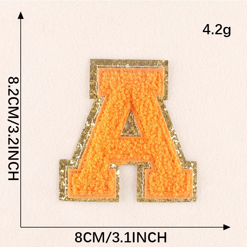 8CM Carnival Orange Letters Embroidered Iron On Patch Applique Diy Name Badge Alphabet Patches For Clothing Bag Accessories