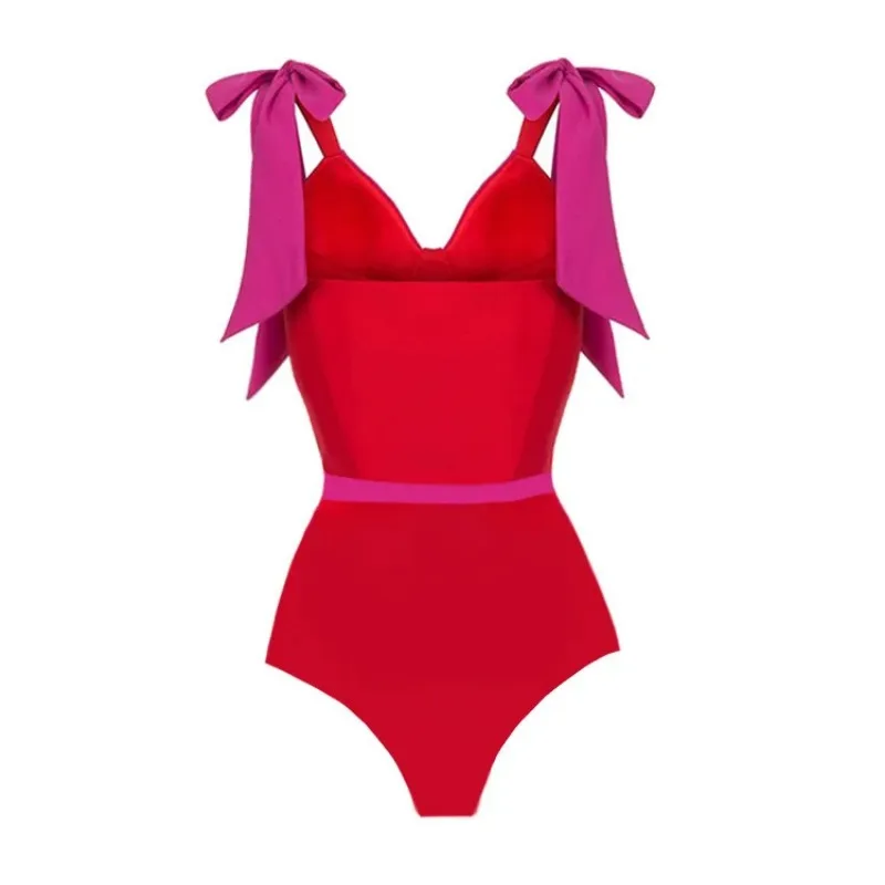 One-Piece Swimsuit for Women, Color Matching Bow Tie Bikini, Swimwear Set, Beach Wear, Cover Up, Beauty, Summer