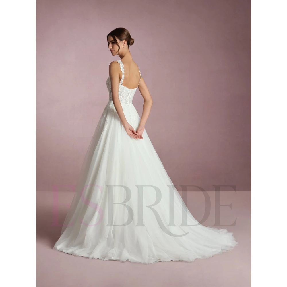 ESBRIDE Abito da sposa su misura Cinghie eleganti Abiti da sposa bianchi Appliques Abiti da festa formali senza maniche Abiti personalizzati
