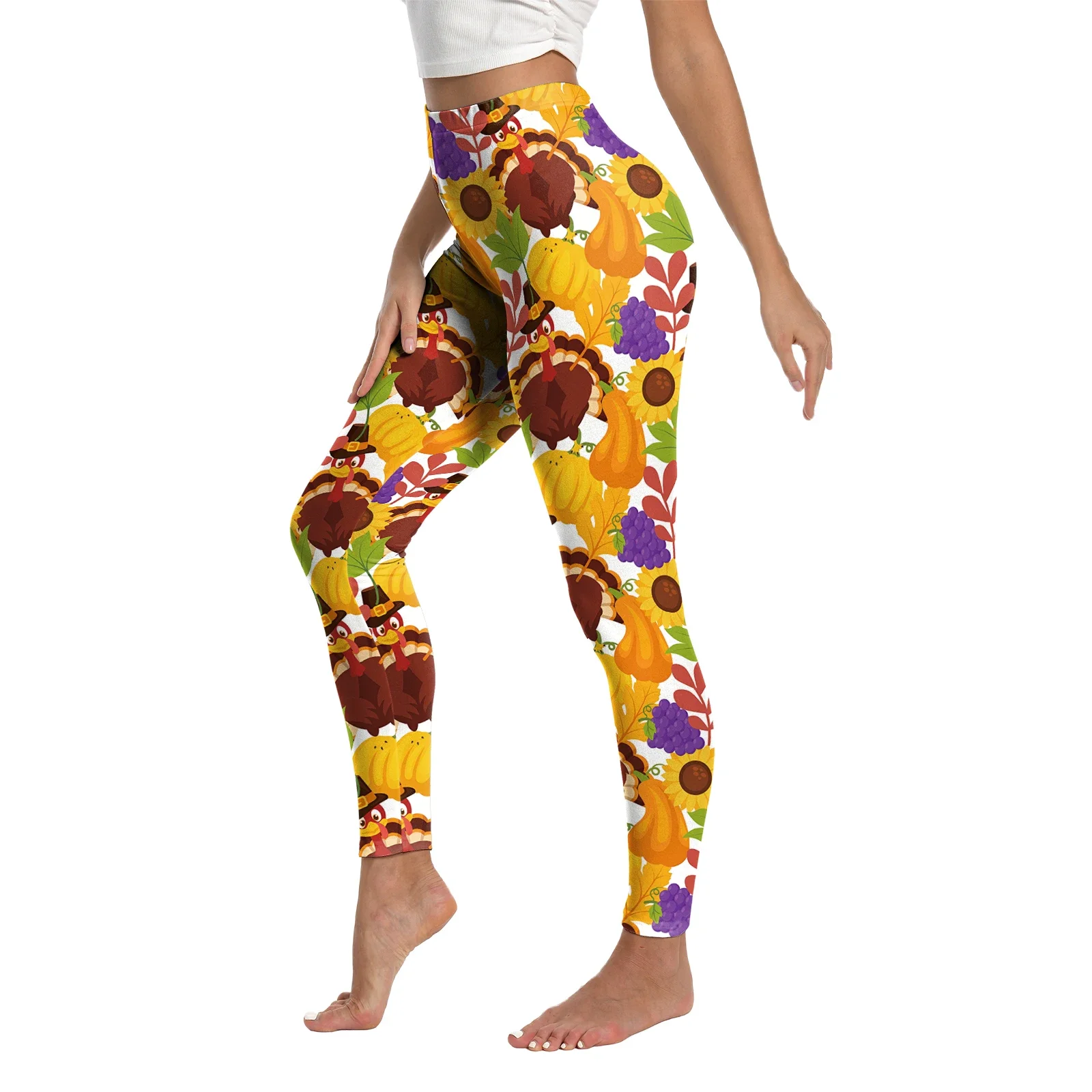 오렌지 성인 여성 터키 3D 프린트 레깅스 여성용 추수감사절 파티 스키니 탄력 바지 스트리트웨어 요가 레깅스