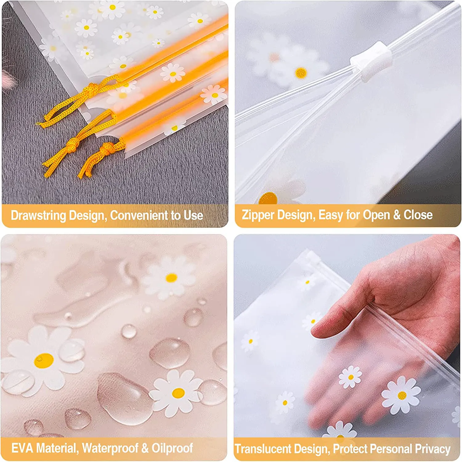 5PCS Creative Portable Outing Travel Storage Bag New Small Daisy Frosted Bag Packaging Bag Shoe Clothing Sorting Bag Sub-packing