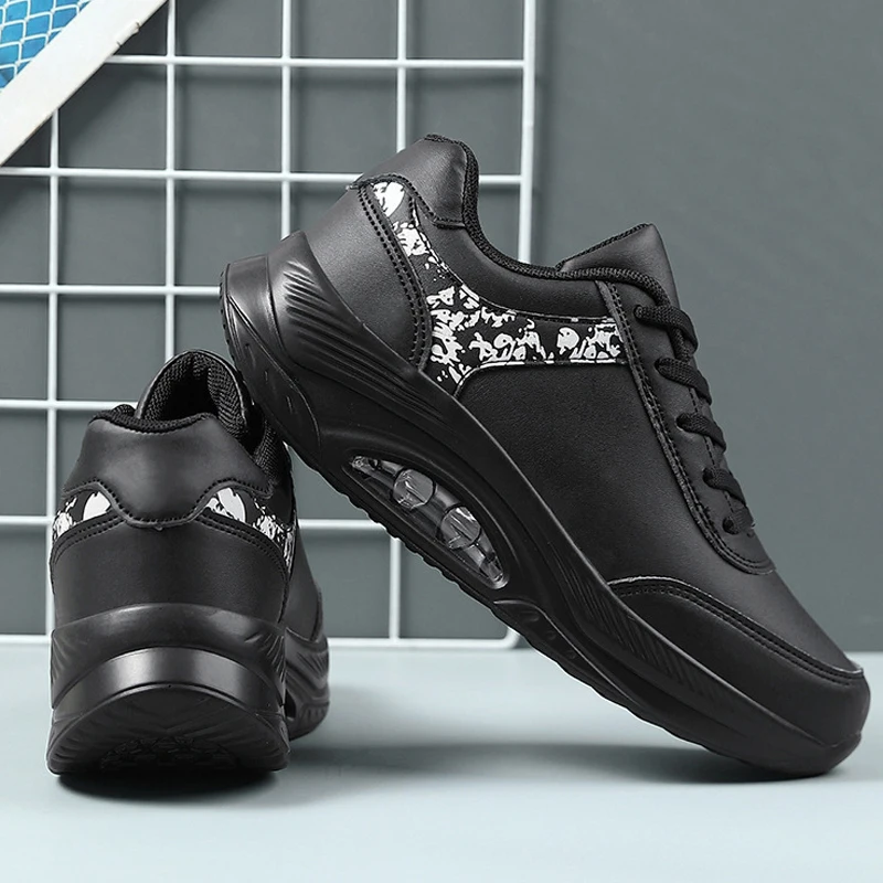 PU Leather Running Sneakers Air-cushion Trainers Women Fashion Casual Sports Shoes Ladies Anti-slip Jogging Shoes WSH5816