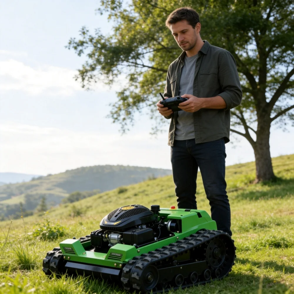

Customization Small Electric Tracked Lawn Mower Remote Control Type All-Terrain Lawn Prune Agriculture High Efficiency