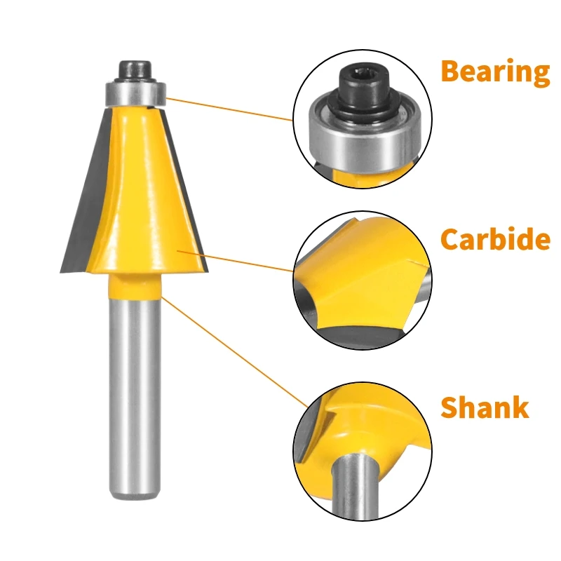 PTA 8MM 15/22.5/30 Degree Chamfer Bevel Edging Router Bit Woodworking Milling Cutter For Wood Face Mill