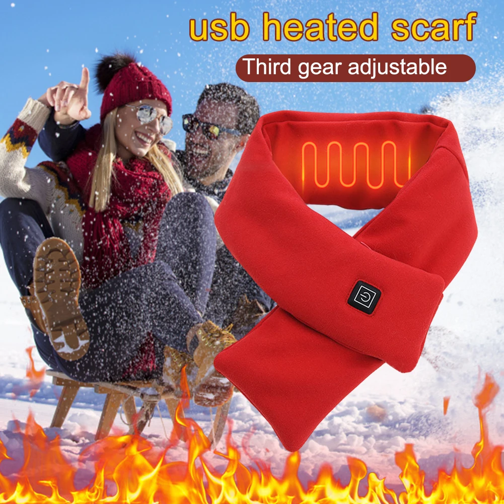 Electric Heated Scarf USB Charging Heated Neck Scarf Cold-Proof Thermal Neck Wrap Warmer Washable for Outdoor Camping Hiking