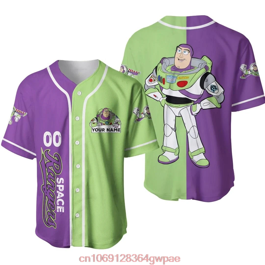 Toy Story Buzz Lightyear Baseball Jersey Men's Women's Short Sleeve Button Up Shirt Disney Baseball Jersey Casual Sports Shirt