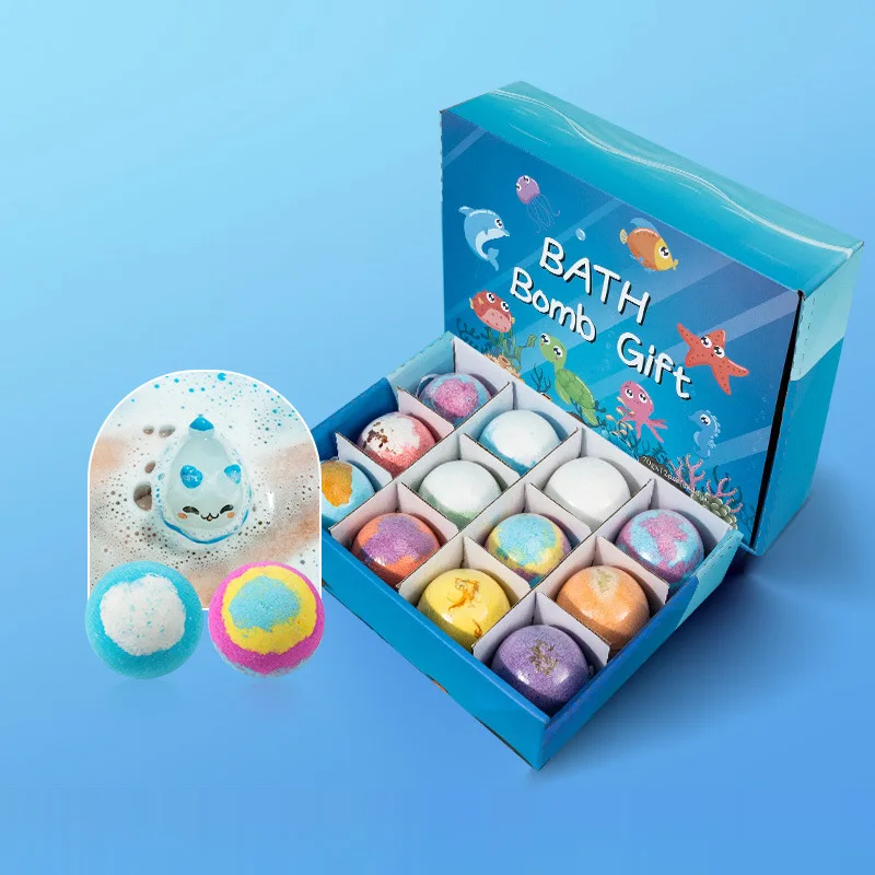

12pcs Bath Fizz Ball Surprise Toys Ocean Theme Bath Toy Set for Kids Fun Bathing Gift with Hidden Toys Children Bath Set