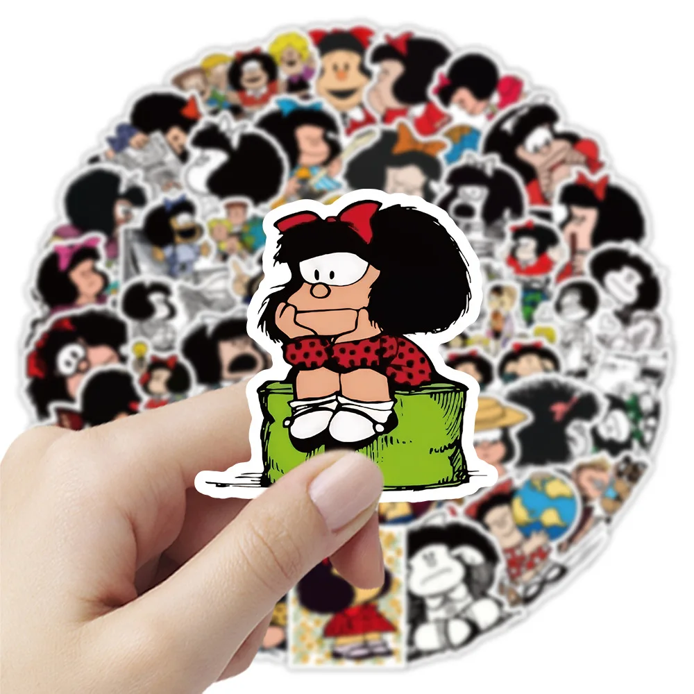 50 Uds Mafalda pegatinas de dibujos animados DIY teléfono portátil equipaje monopatín pegatinas de grafiti