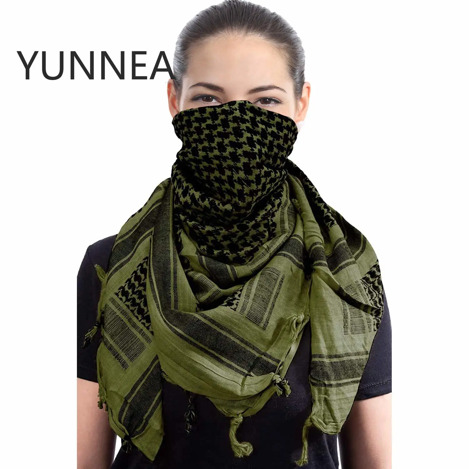 Military Shemagh Tactical Desert Hijab Scarf Muslim Headscarf Islam Arab Cotton Keffiyeh Head Neck Wrap for Men and Women