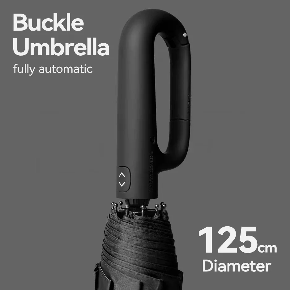 Travel Buckle Umbrella Outdoor, Automatic Umbrella Windproof Strong, 125cm Large Folding Rain Umbrella for Men