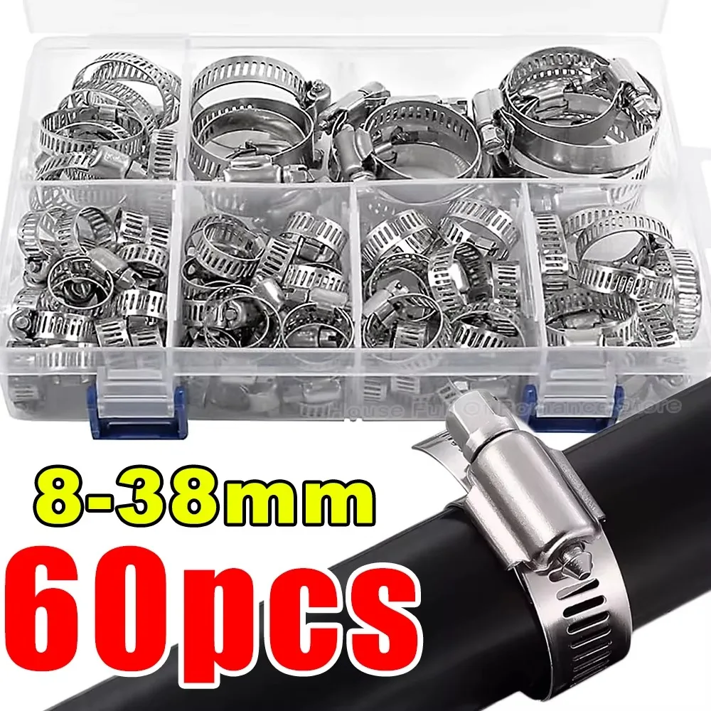 

60pcs Stainless Steel Hose Clamps Set T Bolt American Style ​​Water Pipe Clamp​​ Hardware Pipe Fixing​​ Throat Clamp​​