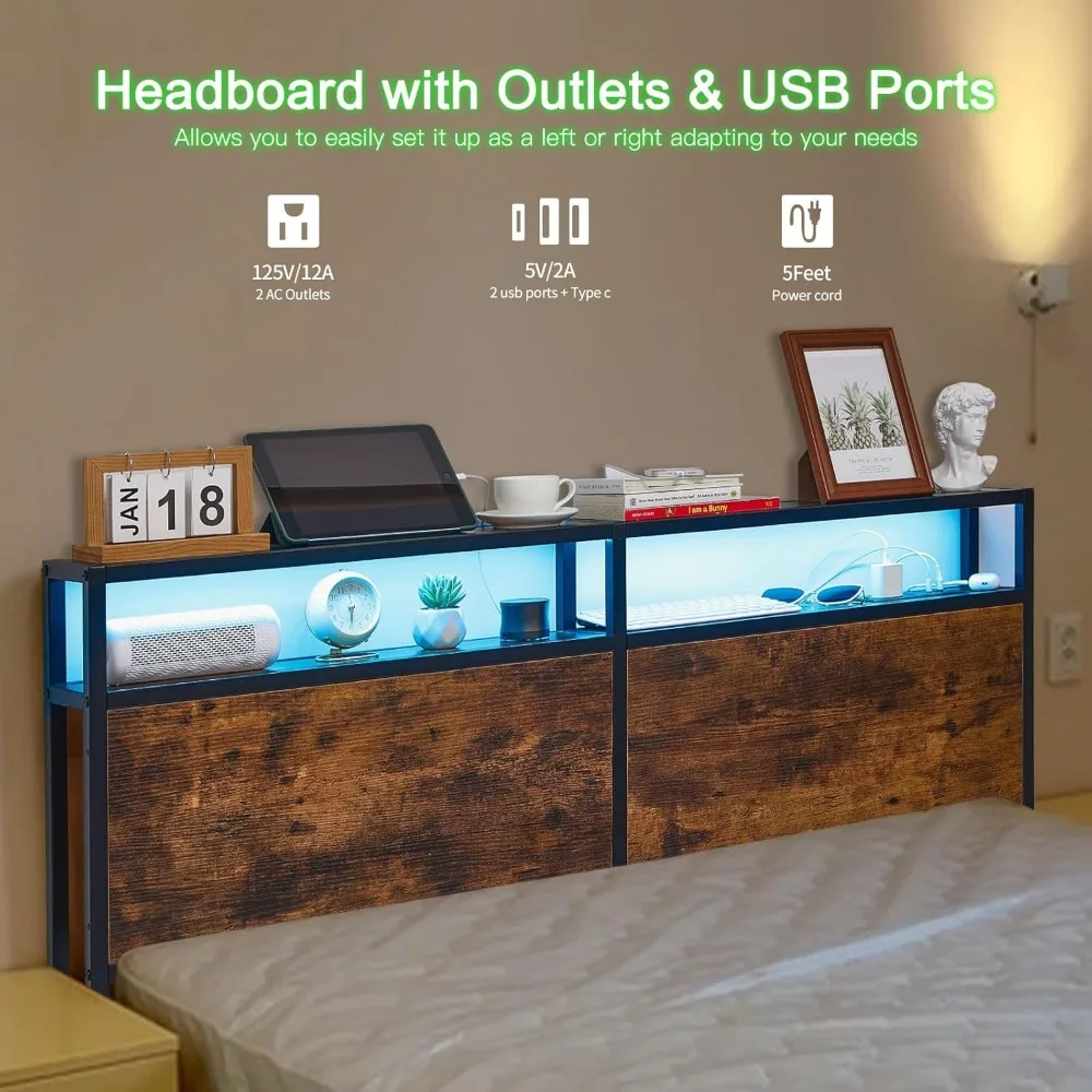 LED  Headboard Only, Headboard with Lights, Storage  with USB