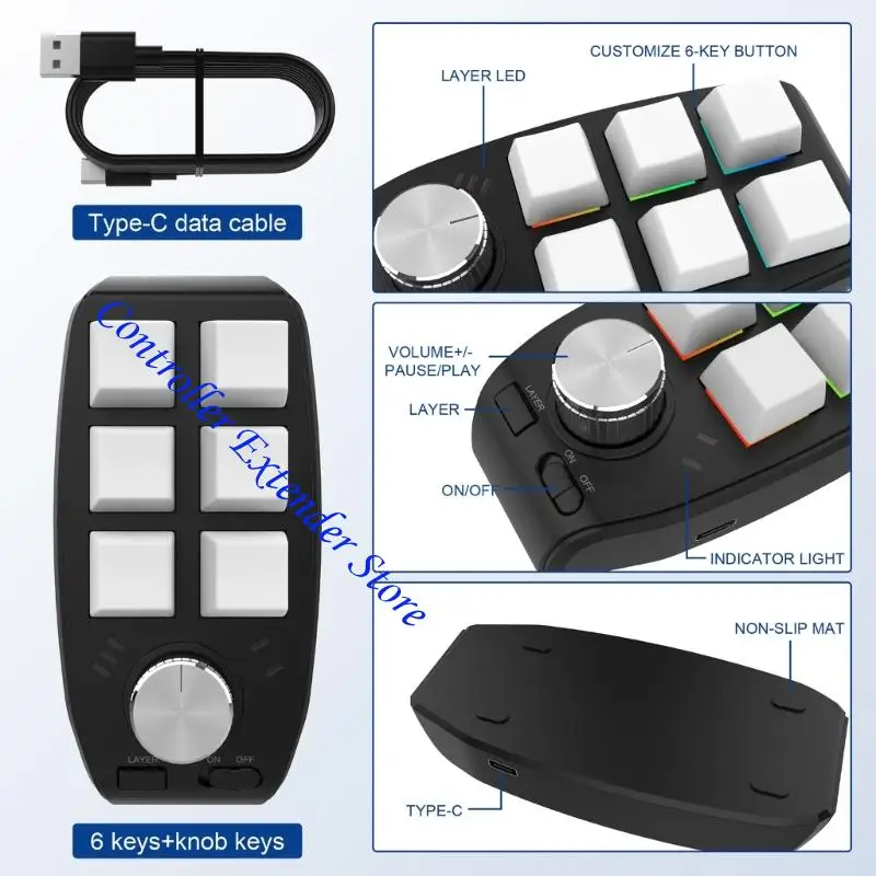 

N84B Bluetooth-compatible Keyboard USB Macro Mini Keypad 6 1 Knob Copy Paste Mechanical Keyboard Gaming Drawing Portable