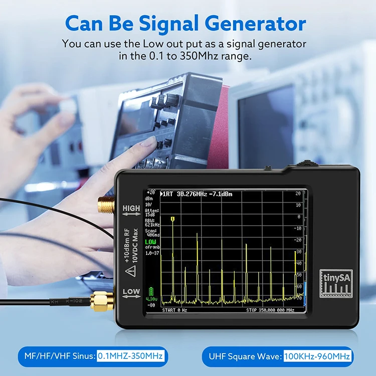 TinySA penganalisa spektrum genggam baru 2.8 "tampilan 320*240 piksel 350MHz frekuensi 240- 960MHz penganalisa spektrum jarak Input tinggi