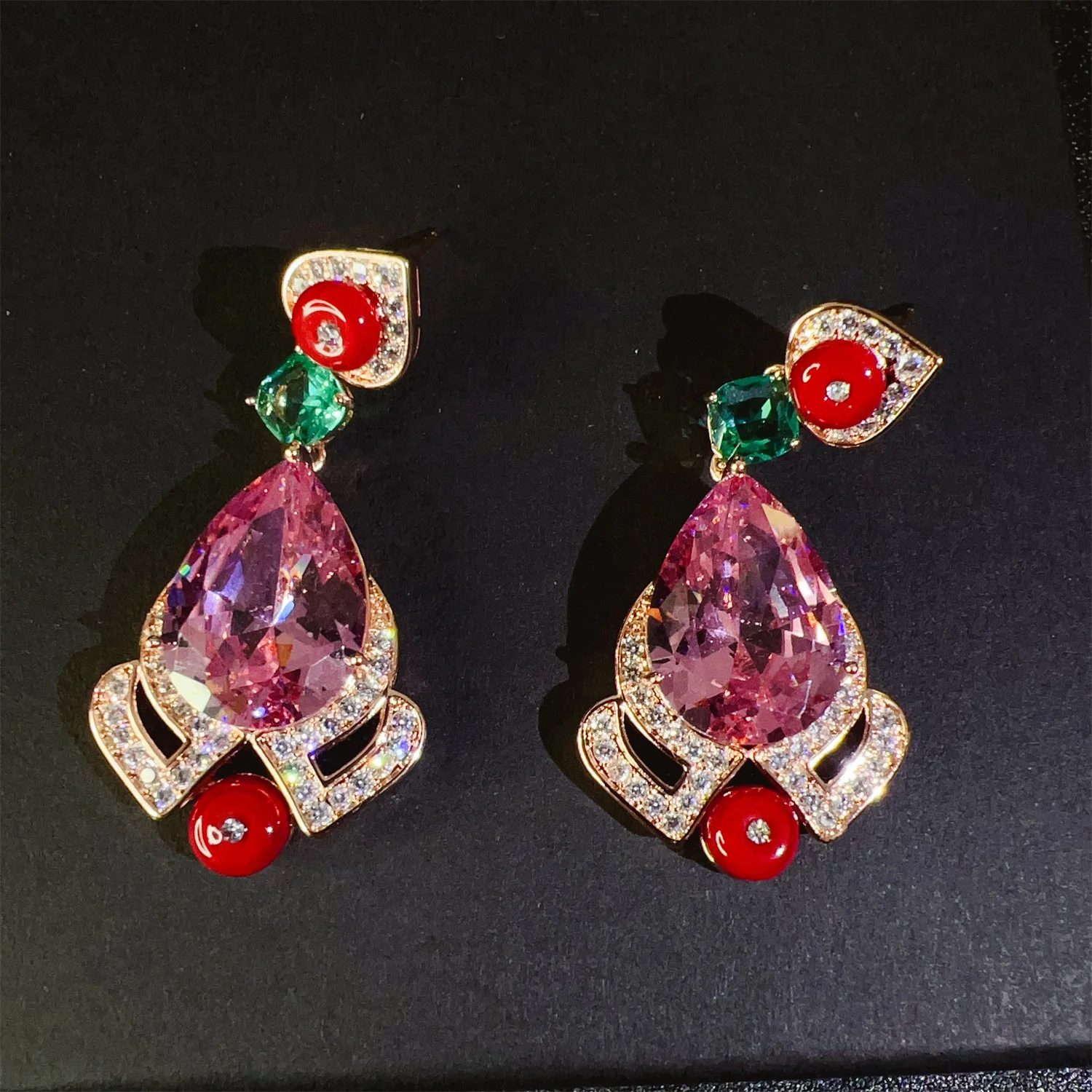 

Vintage Pink blue Teardrop dangle Earrings for women Luxury cute jewelry for Wedding Evening Party