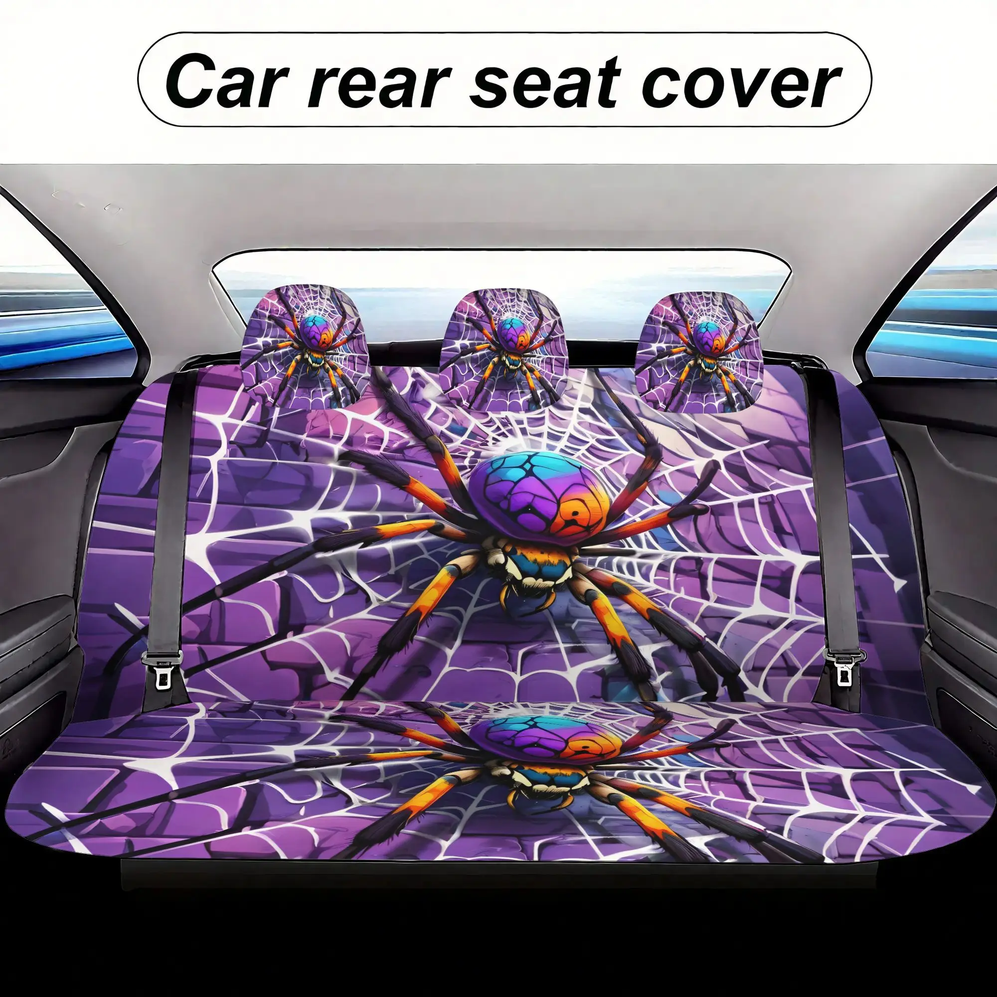 Set Of 7 Gothic Colorful Spider Car  Covers, Featuring 2 Front Seat Covers, 1 Rear  Back Cover, 1 Rear Seat Cover, And 3