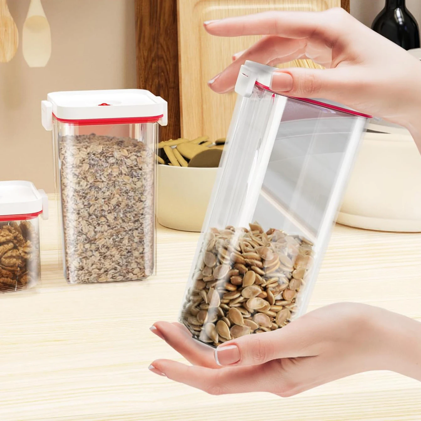 Vacuum Food Storage Container, Fridge Sealed Storage Box with Lids, Large Capacity, Dishwasher Safe Food Dispenser, Kitchen