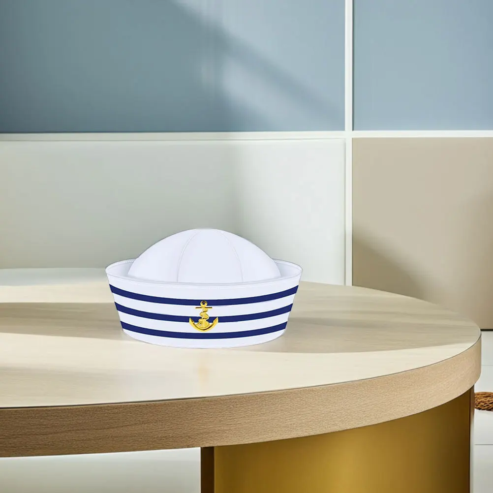 1세트 해상 선원 모자와 스카프 세트 블루 화이트 스트라이프 선장 의상 여성 남성용 해상 선장 복장 코스프레 파티