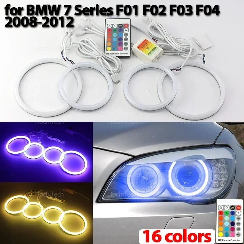 For BMW 7 Series F01 F02 F03 F04 730d 740d 740i 750i 760i 2008-2012 Bright 16 Colors Rings Cotton LED Remote Control Angel Eyes