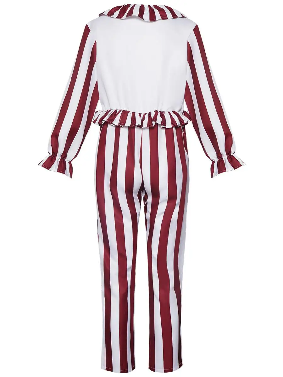 ชุดตัวตลกหนังสยองขวัญ ลายทางสีแดง สำหรับคอสเพลย์ งานแสดงบนเวที ชุดการแสดงบนเวทีสไตล์จีนดั้งเดิมสำหรับผู้หญิง