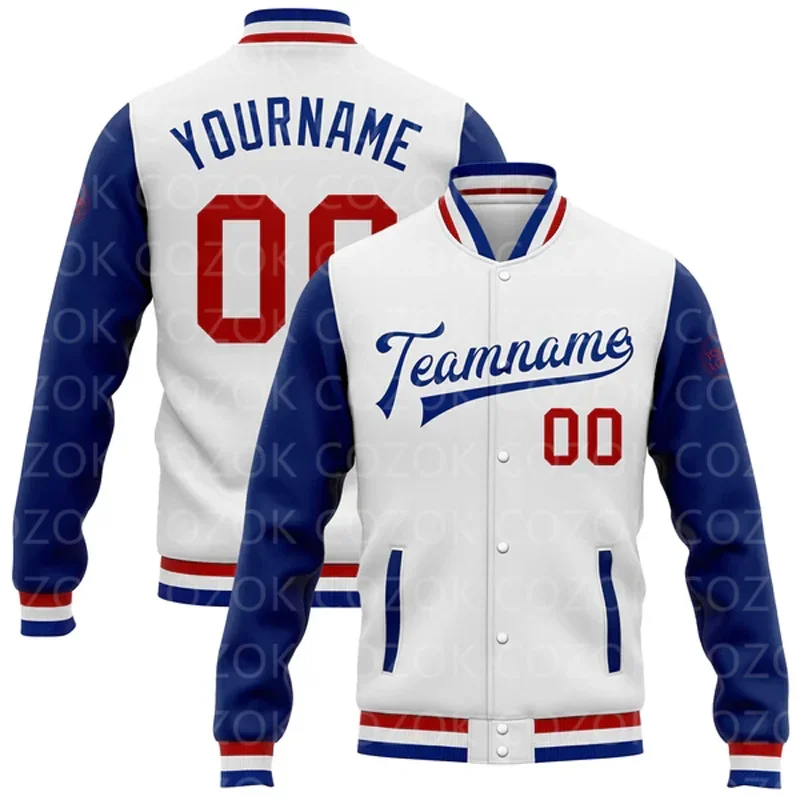 Custom White Pink 3D Printed Raglan Sleeve Baseball Button Jacket Bomber Full-Snap Varsity Letterman Jacket