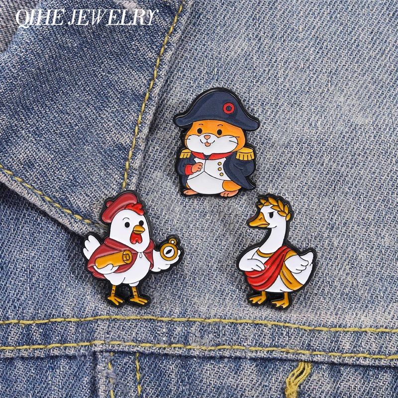 Cartoon Animal Cos History Character Enamel Pins Hamster Cos Soldier Goose Cos The Roman Style Sage Leader Brooches Lapel Badges