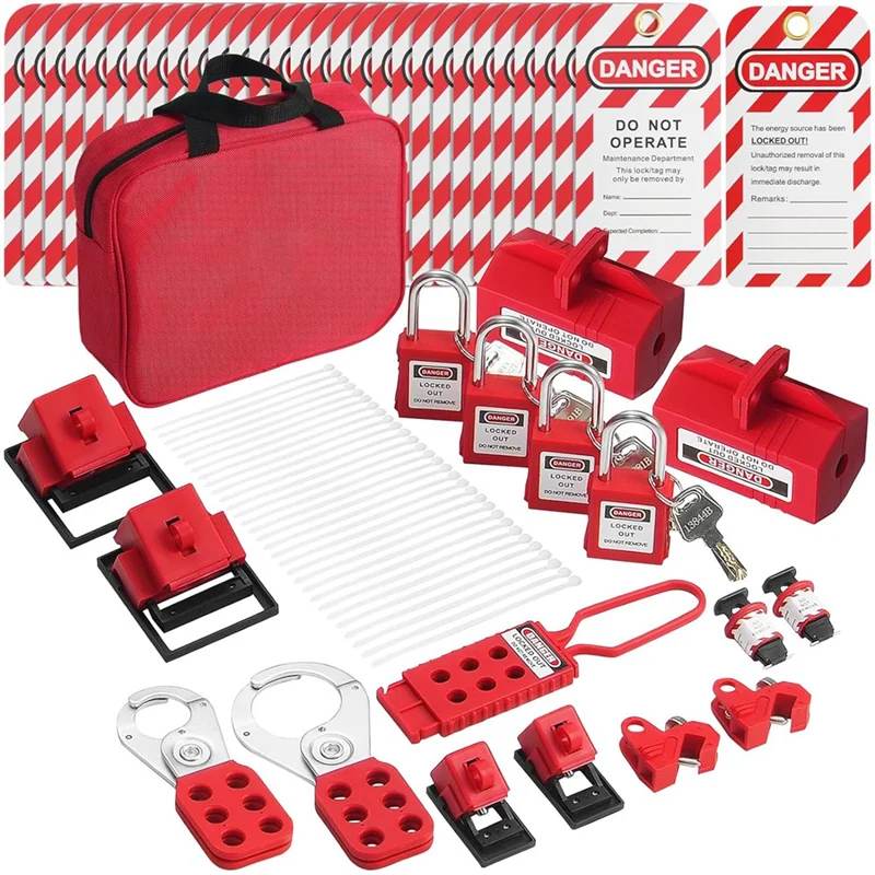 

GROCE-Electrical Lockout Tagout Kit, 47 PCS Safety Lotokit Circuit Breaker Lockouts, For Industrial, Electric Power