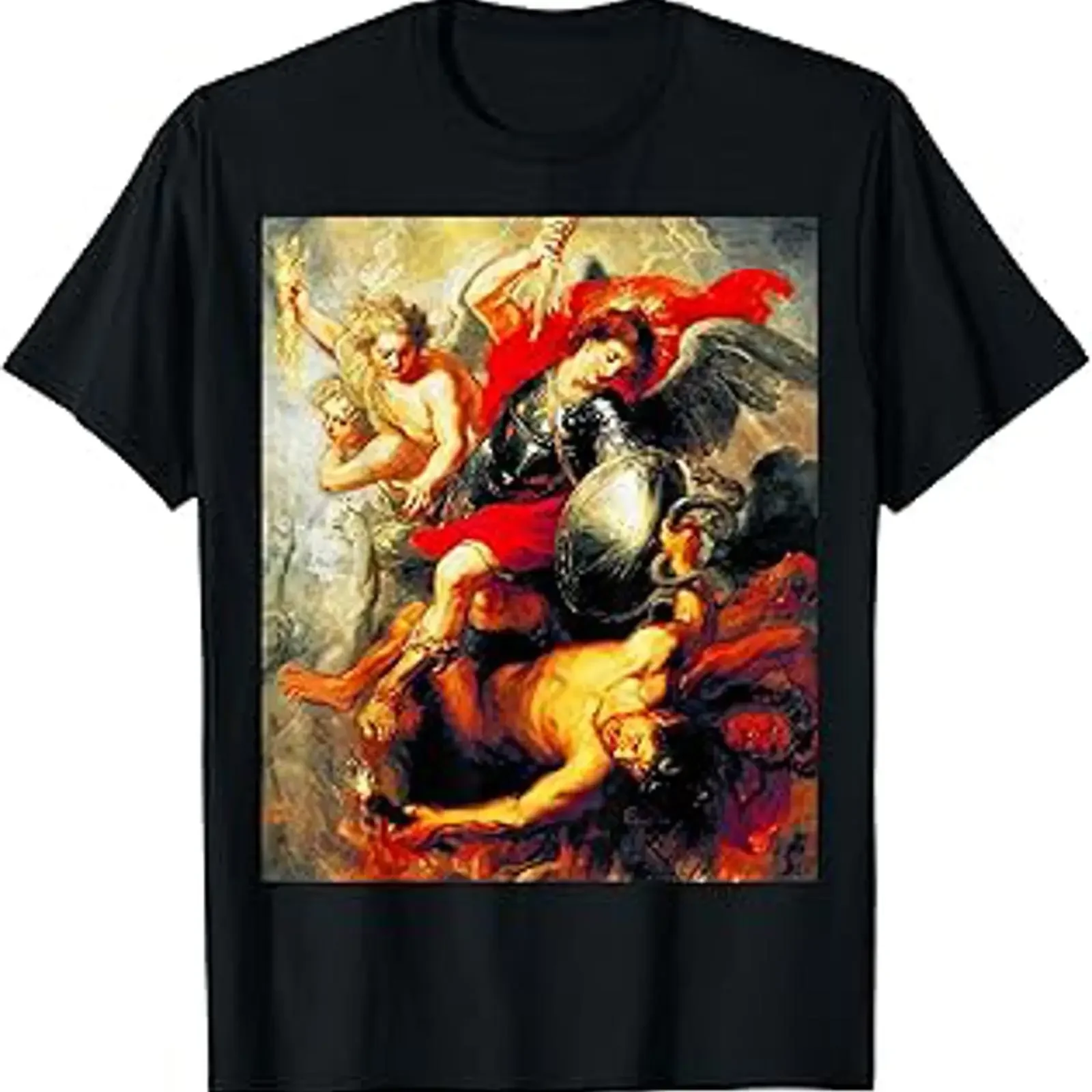 Saint Michael expelling Lucifer and The Fallen Angels T Shirt vintage Washed homme Comfortable streetwear fashion Versatile