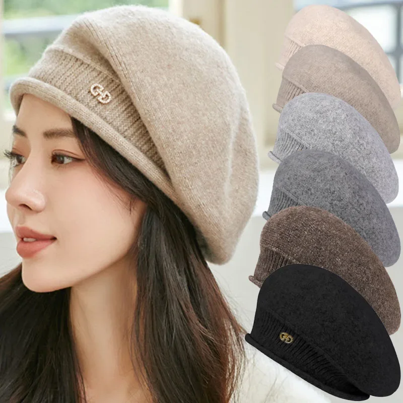 Women\'s Autumn and Winter Warm Elegant Wool Beret Fashion Versatile Knitted Japanese Artist Hat Cold Resistant British Style Hat