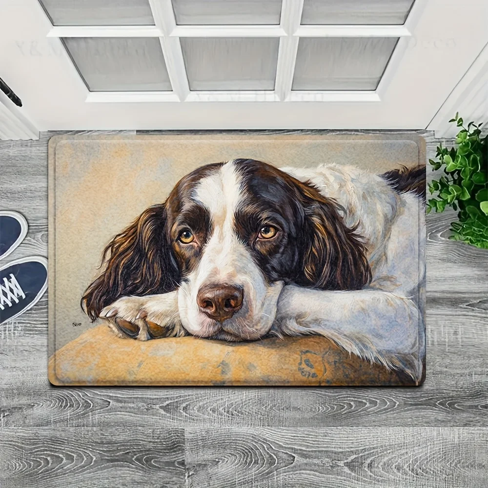 1pc Flannel Doormat, Outdoor Indoor Door Mat, Souvenir and Holiday Gift, 1pc English Spring Spaniel Design Doormat - Machine