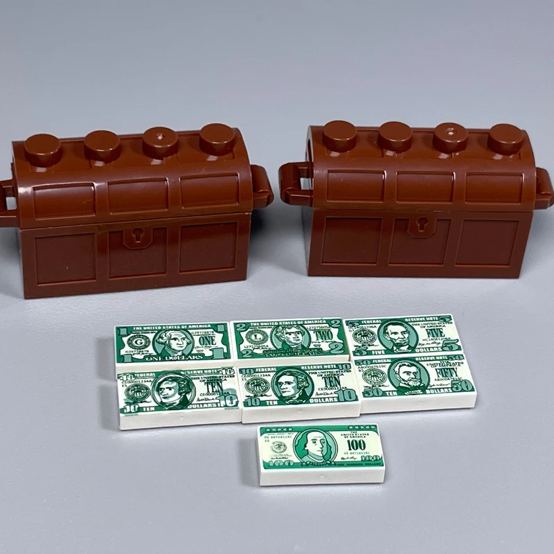 MOC Stadt Schatz Serie Set Zubehör Bausteine Gold Erz Silber Kristall Diamant Box Gold Schlüssel Dollar Bargeld Ziegel Kind Spielzeug