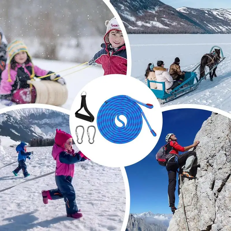 Sled Pulling Rope Winter Sled Pull Rope Set 13FT Thick Sled Strap For Pulling Children Sled Drag Rope Winter Sled Pull Rope Set