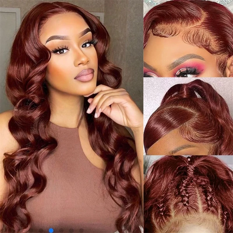 New in Loose Deep Wave Reddish Brown Lace Front Wigs Pre Plucked Glueless Synthetic Lace Frontal Wigs for Women High Heat Fibre