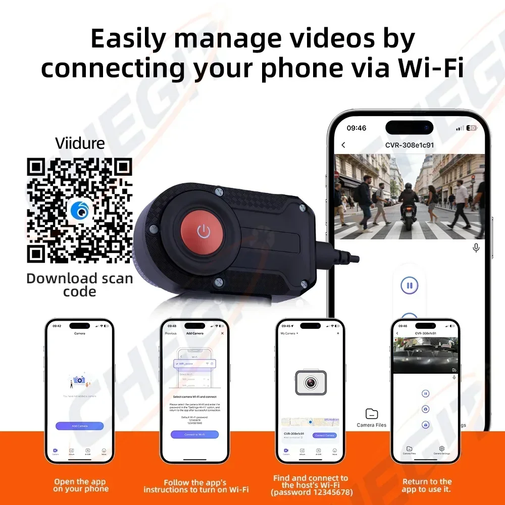 2K HD Motorcycle Dashcam Waterproof IP66 with WiFi & App Outdoor Riding Recorder for Motorbike Accessories view 4