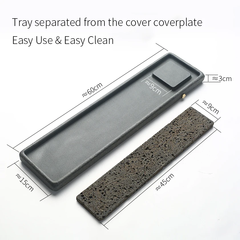 Stone Tea Tray KungFu Teaware Drain Separable Rectangular Natural Volcanic Rock Water Outlet Home Decoration Table Office Decor