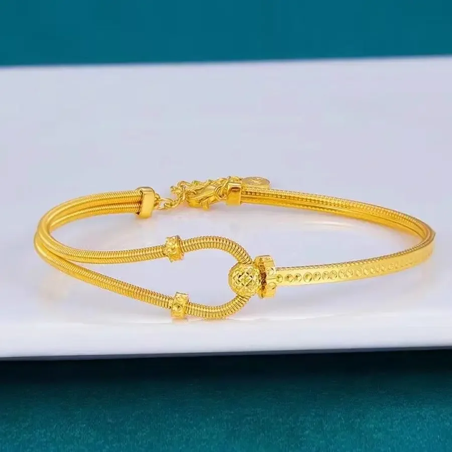 

Fashionable 9999 24K Real Gold C - shaped Interlocking Bracelet, Spring Horseshoe Buckle, Adjustable