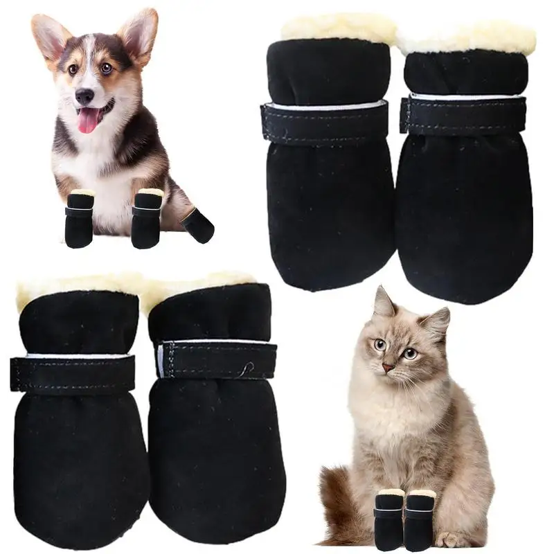 4PCS Pet Velvet Warm Shoes Puppy Snow Boots Safe With Soft Sole Safe Paw Protection Winter Dog Boots For Small Dogs